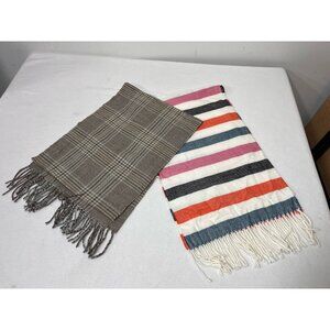100% Cashmere Scarf Plaid Made in Scotland Fringe Winter Wrap Gray Lot Of 2